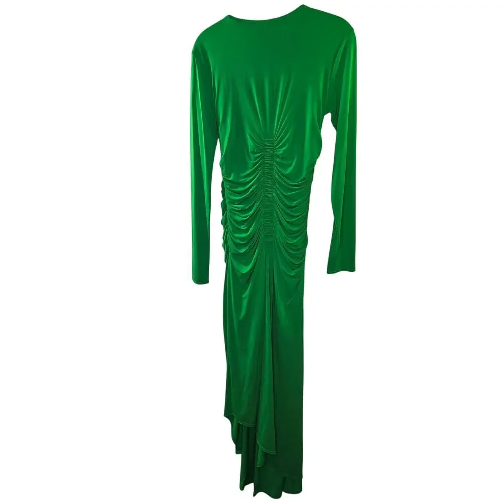 A.L.C Adeline Green Asymmetric Ruched Stretch Maxi Dress Size Medium - Picture 7 of 13